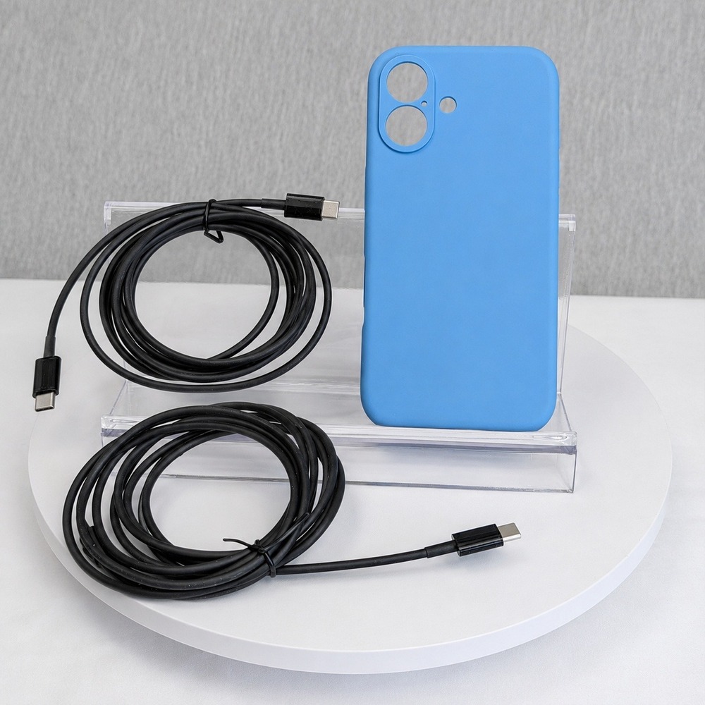 KTELE iPhone 16 Magnetic Silicone Case Blue and 2-Pack 6ft USB-C Cables Set